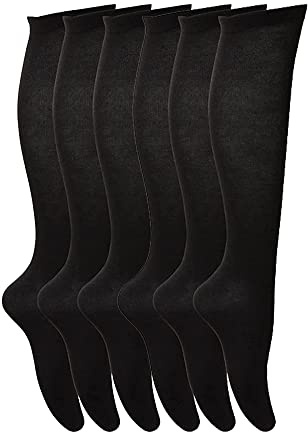 Youngly 6 Pairs of Cotton Lycra Plain Knee High Socks Extra Long Smooth Socks for Women & Girls Knitted UK Size 4-6