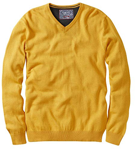 Charles Wilson Feinstrick Baumwollpullover mit V-Ausschnitt für Herren (M, Yellow (0422))