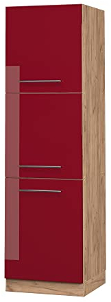 Vicco Armario para Horno Empotrado Fame-Line, Rojo Burdeos Alto Brillo/Roble Dorado, 60 cm