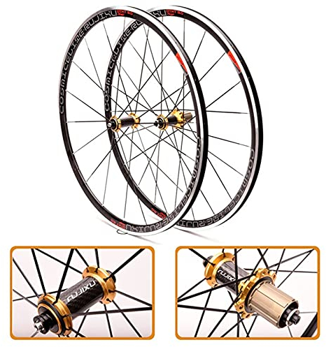 RUJIXU Rennrad Laufradsatz 700c 30mm Felge V/C-Bremse Schnelle Veröffentlichung Cruiser-Fahrradräder Für 7 8 9 10 11-Fach Kassette Nabe Aus Kohlefaser 1650g (Color : Gold hud, Size : 700C)