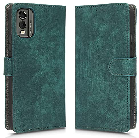 XINNI Cover per Nokia C32 Custodia, RFID Protection Flip Magnetica Pelle PU/TPU Portafoglio, Verde