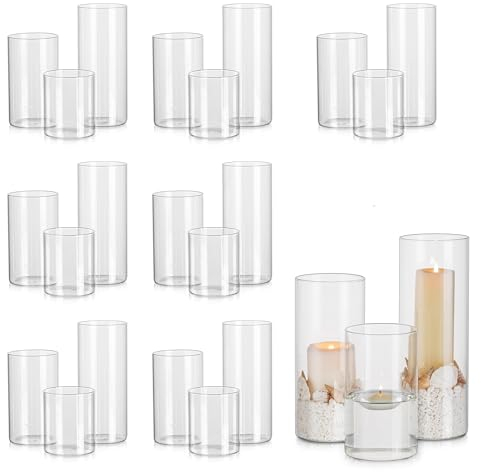 Glasseam Hurricane Glass Candle Holder 24, Pillar Candle Holders for Living Room Home Decoration, Decorative Clear Cylinder Vase for Flowers Tealight Floating Votive Sticks Candles Christmas Deco