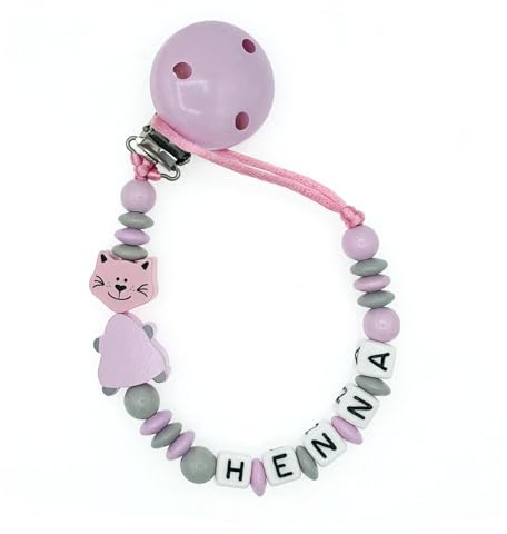 Nuckelkette mit Namen KATZE Rosa Hellgrau/Unisex/Personalisiert