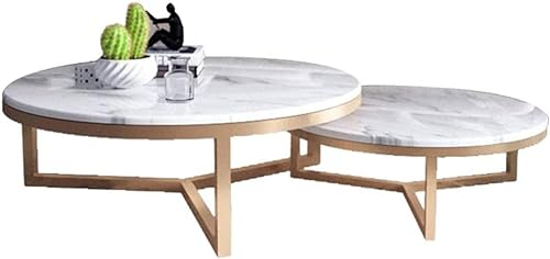 CATANK Table Basse Nordique en marbre, Ensemble de 2 Tables d'appoint, Table d'appoint empilable pour Salon, Bureau (doré + Blanc), Salon ou Salon