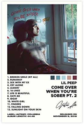 EMIGOS Poster mit Aufschrift Come Over When You're Sober, Pt. 2, Lil Peep, Leinwand, Poster, Schlafzimmer, Dekoration, Sport, Landschaft, Büro, Raumdekoration, Geschenk, ungerahmt, 50 x 75 cm