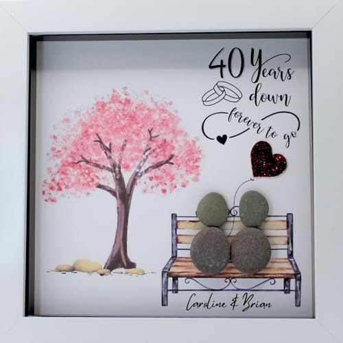 Personalised Ruby 40th Wedding Anniversary Pebble Art, Unique Handmade 40th Wedding Anniversary Gift, Meaningful 40th Anniversary Gift for Her or Him, Customised Ruby Wedding Anniversary Keepsake