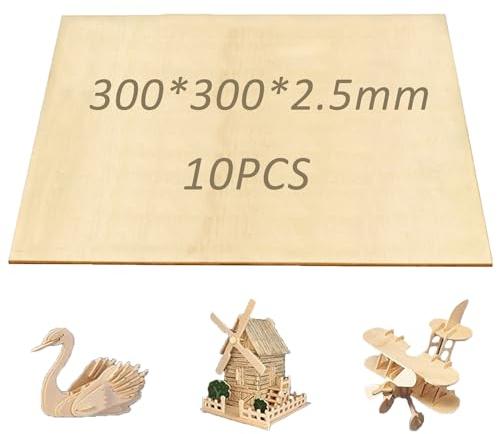 10 Piezas Tablero Madera 300 x 300 x 2.5 mm, Tilo Tablero, Hojas de Madera de Balsa, Madera Manualidades, Madera Balsa, Maderas Manualidades, Madera Contrachapado, para Grabado en Madera, Manualidades
