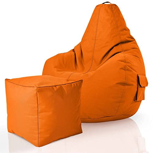 Green Bean® Sitzsack mit Hocker aus Cord - Sitzsäcke für das Wohnzimmer, Schlafzimmer, Sitzsack-Sessel für Erwachsene Schwarz