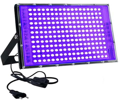 LED Schwarzlicht Strahler 150W, Schwarzlichtlampe IP66 Wasserdicht, UV Schwarzlicht mit 216 LEDs, UV Strahler, UV Fluter mit Stecker, Partylicht für Party Zubehör Deko Disco Poster Bühnen