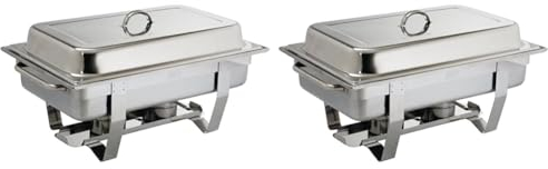 Olympia Milan Chafing Stainless Steel Food Warmer Set 1/1 GN / 9 Litre, Silver - Includes Heat-Insulating Lid, Water Pan, Food Pan, Frame, Fuel Holder - Commercial & Home Use, K409 (Pack of 2)