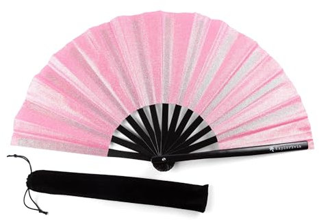 Explorivia - Pink Glitter Rave Women's Foldable Hand Fan