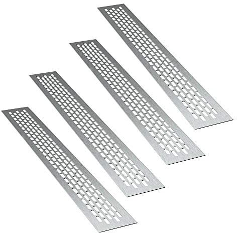 sossai® Aluminium Lüftungsgitter - Alucratis (4 Stück) | Rechteckig - Maße: 80 x 6 cm | Farbe: Inox | gebürstet