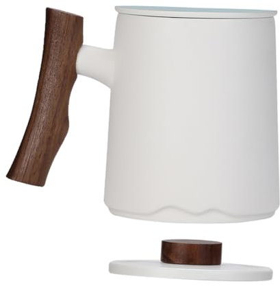 KICHOUSE Keramik Kaffeetasse Mit Holzgriff Integriertem Filter Für Tee Und Kaffee Geeignet Für Zuhause Und Büro Einfache Reinigung Und Tägliche Nutzung