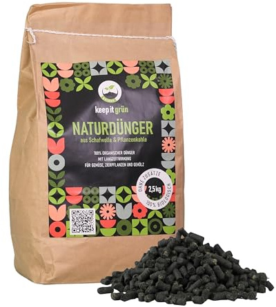 keep it grün Bio Naturdünger mit Pflanzenkohle (2,5kg) | Organischer Langzeitdünger aus Schafwolle und Pflanzenkohle für Gemüse, Obst und Zierpflanzen, Wasserspeicher + Humusaufbau