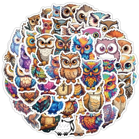 50Stück Eule Aufkleber für Fahrrad,Auto,Laptop,Gepäck,Stoßstange, Motorrad,Kühlschrank,Skateboard,Cartoon Vinyl Vogel Wasserdicht Aufkleber,Kinder Teenager Mädchen Geschenk,Tierische Sticker