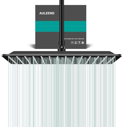 Docce Fisso Quadrato Soffione Doccia a Pioggia in Acciaio Inox Soffione Doccia a Pioggia con Getti In Silicone Anticalcare 304 Acciaio Inox Ultra Sottile (Nero, 40 cm)