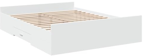 vidaXL Bettgestell, Bett mit Schubladen, Bettrahmen mit Sperrholzlatten, Doppelbett für Schlafzimmer, Schubladenbett, Weiß 160x200cm Holzwerkstoff