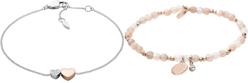 Fossil Armband Für Frauen Vintage-Motive, 16,5 Cm + 0,4 Cm Silber Edelstahlarmband, JF03095998 & Armband Für Frauen Wellness, Innenlänge: 165mm Nude Semi-Precious Armband, JA6945791
