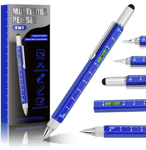 GHHFKGL 6 in 1 Multitool Pen, Cool Gadgets for Men, Birthday Gifts for Men, Unique Gifts for Husband, Grandpa, Engineer, Handyman (Blue)