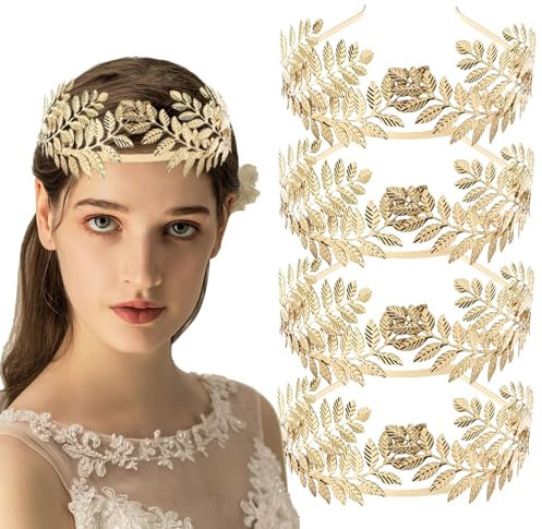 LeapBeast 4 Pezzi Gold Headpiece Headband Bride,Roman Goddess Headband, Laurel Wreath,Golden Hair Accessories Women,for Wedding, Party, Dance Party,Fashion Show,10 Pieces,Headpiece
