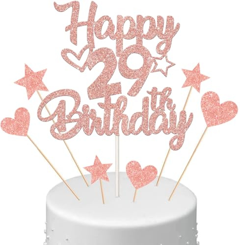 Anlgdi Tortendeko Happy Birthday Deko Kuchendeko 29. Geburtstag Frau, Kuchen Topper Happy 29th Birthday Roségold, Cake Topper 29 Jahre Torte Kuchen Deko für Geburstagstorte Deko 29. Frauen