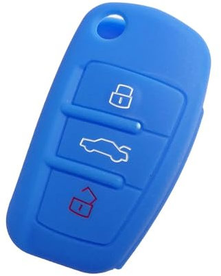 XEBRAD Silicone Car Key Cover Fold Flip Remote Keychain Case Fob, for Audi, a1 a3 a4 a5 a6 a7 a8 r8 Tt s5 s6 s7 s8 Sq5 q5 q7 Rs5 car key shell(Dark Blue)