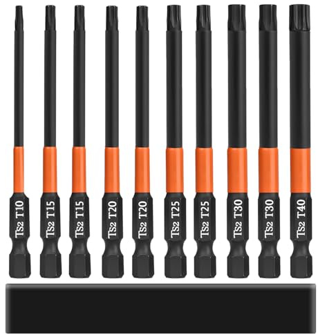 10pcs T10-T40 Embouts Longs Torx Embouts Tournevis Torx Magnétiques 100mm | Saipor Torx Bits Set pour tournevis et visseuse électrique Tige hexagonale de 1/4, T10, T15, T20, T25, T30, T40