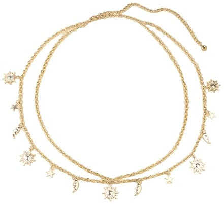 RUGBOL Bauchkette, Kettengürtel, Taillenkette, Silberkettengürtel, Körperkette, Schmuck für Frauen und Mädchen, Jeanskleider (Golden)