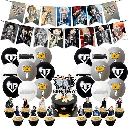 32PCS Bigbang Geburtstag Party Dekoration, Bigbang Dekorationsset Geburtstagsparty Dekorationen Happy Birthday Banner Torteneinlage Kinderthemenparty Luftballons Bigbang Fans