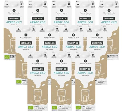 PLANETA HUERTO | Pack 12× Bebida de Arroz ECO 1 L – Bebida Alternativa vegetal, 100 % ecológica, sin lactosa ni azúcares añadidos, Ligera, natural y versátil