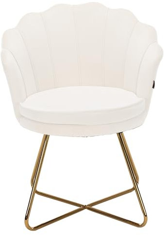 Hawthyhome Accent Chair Modern Occasional Tub, Chair Dressing Chair for Home, petal backrest armchair with metal legs gold, up to130 KG Load Capacity White