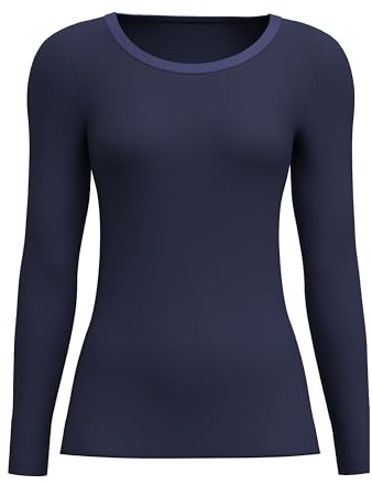CALIDA True Confidence Langarmshirt Damen, aus Wolle-Seide, Feinripp, temperaturausgleichend, geruchshemmend Evening Blue 48-50