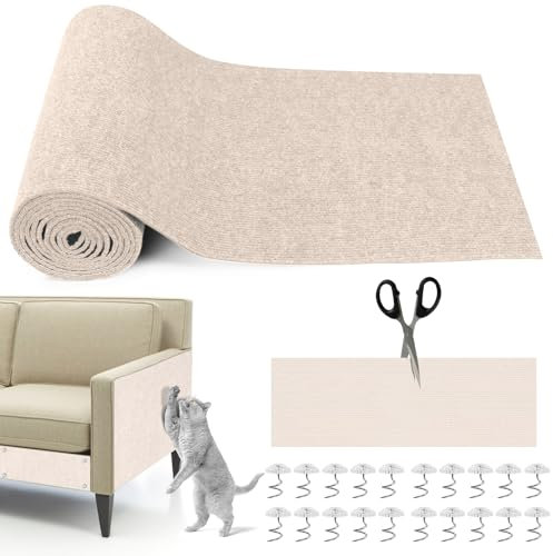 300cm×40cm Kratzmatte Katze Selbstklebend, Kratzschutz Sofa Katze, Trimmbare DIY Katzen Kratzmatte mit 20 Schrauben AntiKratz Möbel für Katzenbaumregale Couch Wand Tür Schutz (Reisweiß)