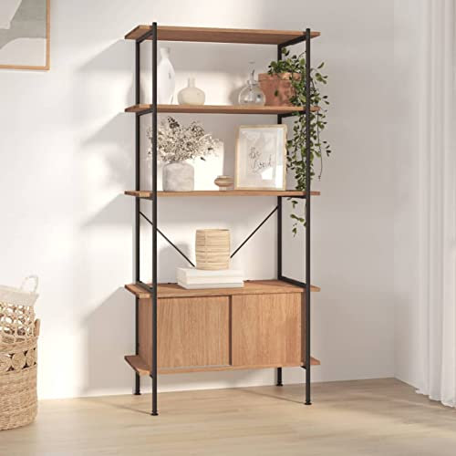 Xichuzi Regal mit 5 Böden und Schrank 80x40x163 cm Stahl Holzwerkstoff, Regal Zimmer, Bookshelf, Leiterregal, Standregal, Wandregal, Aktenregal, DVD Regal 336355