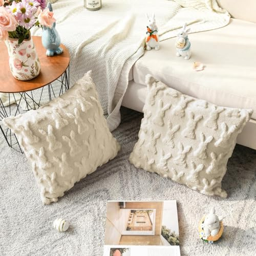 Kashyke Kissenbezug 45x45 Ostern 2er Set Kissenbezüge Frühling Osterdeko Modern Innen Aesthetic Kissenhülle Ostern 45x45cm Hase Kissenbezüge Osterhase Kissenhülle für Wohnzimmer Sofa (#02, 45 * 45)