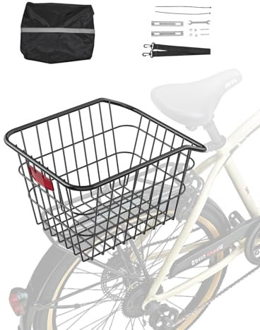 VEVOR Fahrradkorb für hinten 375x290x250mm, Hinterradkorb aus Metalldraht mit reflektierendem Rücklicht & Abdeckung, Gepäckträgerkorb für hinten, passt an die meisten Fahrradgepäckträger