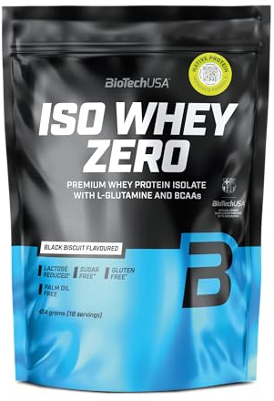 BioTechUSA Iso Whey Zero | Premium Whey Protein Isolate | Grass-Fed | Enzyme-Free | Sugar- and Gluten-Free, 454 g, Black Biscuit
