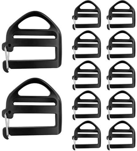 12 fibbie regolabili da 25 mm, ganci per fissare gli zaini da trekking, per zaini, fibbie di ricambio, fibbia a morsetto per zaino, valigia, bagagli, strumenti di riparazione accessori (nero)