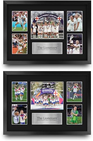 HWC Trading England Womans Euro 22 & 25 Collection Gedruckte Memorabilien Signiertes Autogramm Fotodisplay für Frauenfußball Anhänger und Fans - A3 Gerahmt