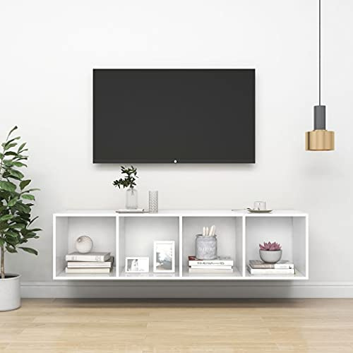 AJJHUUKI Meuble TV mural blanc 37 x 37 x 142,5 cm en bois d'ingénierie, centres de divertissement et supports TV
