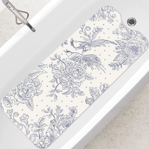 SHUCHING Badewannenmatte rutschfest Blumen und Vögel, 100 X 40 cm | Badematte Rutschfest, Antirutschmatte Badewanne, Schimmelresistent & Maschinenwaschbar