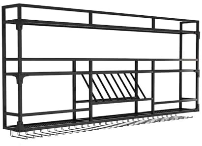 Moderno portabottiglie da parete elegante in metallo con supporto per bicchieri per bar e cucina, 100 cm, in ferro, per decorazione domestica e cantina (nero)