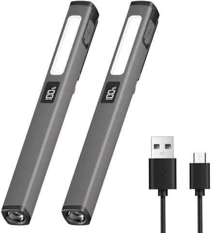 Calenxy 2 Stück LED Stiftlampe mit Magnet, COB Arbeitsleuchte Wiederaufladbare, 6 Modi Tragbare Inspektionsleuchten mit Magnetclip für Notfälle, Reparaturen und Außenbeleuchtung