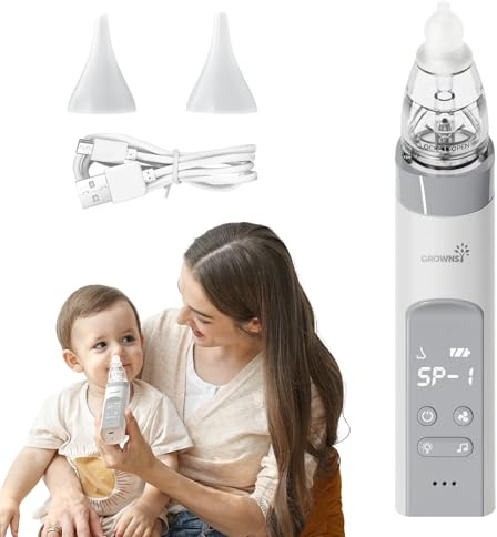 Nasensauger Baby | Nasensauger Baby Elektrisch| Nasensauger Baby Staubsauger Wiederaufladbar, Mit 3 SaugstäRken Musik & Licht Funktion Und 3 GrößEn Silikon Tipps Grey