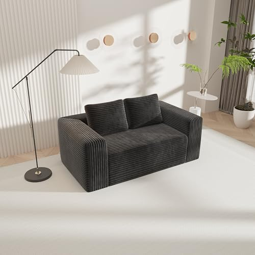 Wumagin Schlafsofa mit Kissen,162cm Schaumstoff-Bodensofa, kein Aufbau erforderlich, Bezug aus weichem Cord, modernes Wohnzimmersofa für kleine Wohnungen, Schlafzimmer