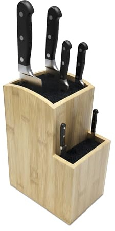 Relaxdays Messerblock unbestückt, Bambus, Borsteneinsatz, 2 Etagen, HBT 25,5 x 11,5 x 18 cm, Messerhalter, Natur/schwarz