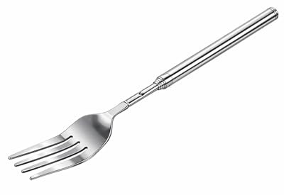 1PC Extendable Fork - Telescopic Roasting Fork - Stainless Steel Long Handle BBQ Tool for Camping Fire Pit and Outdoor Cooking - Silver 22.1-64.6cm