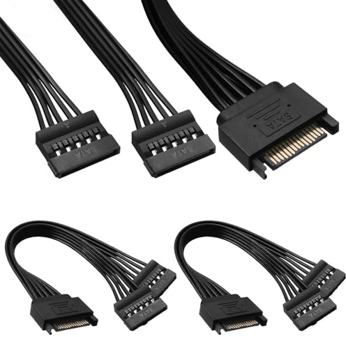 DUSEKI 2 Pcs Câble D'alimentation SATA 15 Pin Adaptateur Cable de Données SSD HDD 22cm Rallonge SATA 15 Pin Mâle vers Femelle Connexion Disque Dur 15 Broches Câble SATA Puissance 15 Broches