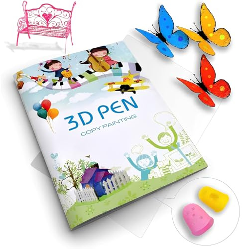 ROKZELT 3D Stift Zeichenbuch, wiederverwendbare, farbenfrohe Vorlage mit 40 Mustern aus dickem Papier mit einer durchsichtigen Platte, Mal Graffiti Vorlage für 3D Stift, DIY Geschenk