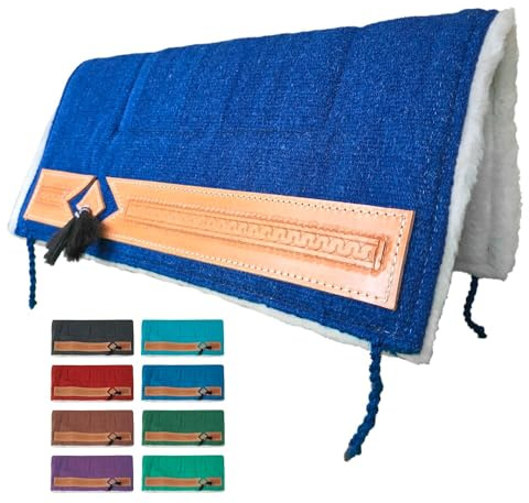 NETPROSHOP Western Pad Sattelunterlage mit weichem Webfell und Lederverzierung Full, Farbe:Blau